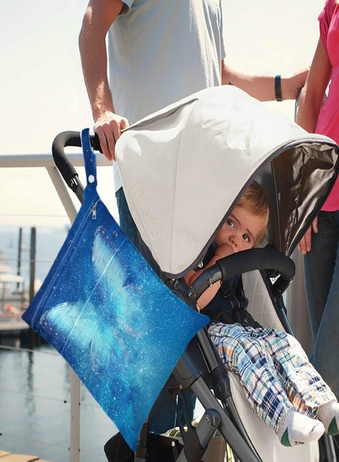 visesunny Blue Butterfly Magic Galaxy 2Pcs Wet Bag with Zippered Pockets Washable Reusable Roomy for Travel,Beach,Pool,Daycare,Stroller,Diapers,Dirty Gym Clothes, Wet Swimsuits, Toiletries - Image 2